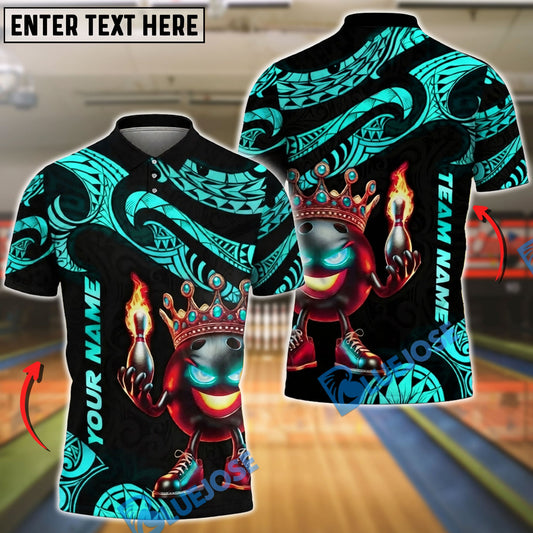 BlueJose Bowling & Pins Tribal Fire King Graphic Customized Name, Team Name 3D Shirt (4 Colors)