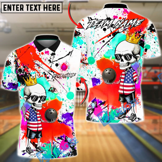 BlueJose Bowling & Pins American Skull Graffiti Bowling Style Customized Name, Team Name 3D Shirt (4 Colors)