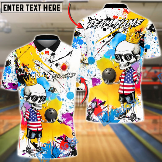 BlueJose Bowling & Pins American Skull Graffiti Bowling Style Customized Name, Team Name 3D Shirt (4 Colors)