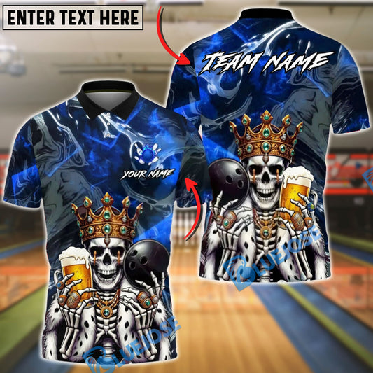 BlueJose Bowling & Pins King Skull Royal Pub Style Customized Name, Team Name 3D Shirt (4 Colors)