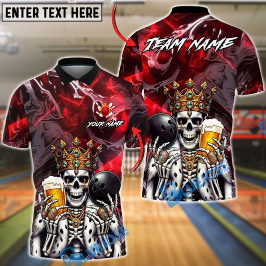 BlueJose Bowling & Pins King Skull Royal Pub Style Customized Name, Team Name 3D Shirt (4 Colors)