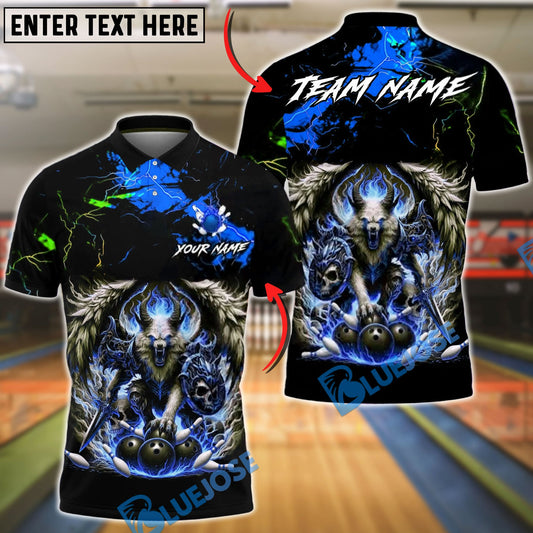 BlueJose Bowling & Pins Hell Wolf Fire Strike Fantasy Style Customized Name, Team Name 3D Shirt (4 Colors)
