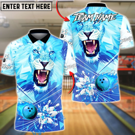 BlueJose Bowling & Pins Ice Lion Power Strike Dynamic Style Customized Name, Team Name 3D Shirt (4 Colors)