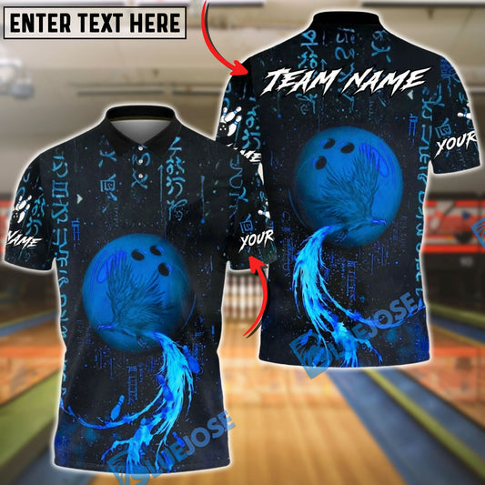 BlueJose Bowling & Pins Flaming Phoenix Fire Trail Mystic Style Customized Name, Team Name 3D Shirt (4 Colors)