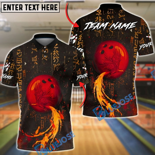BlueJose Bowling & Pins Flaming Phoenix Fire Trail Mystic Style Customized Name, Team Name 3D Shirt (4 Colors)