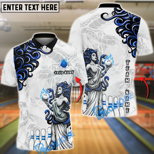 BlueJose Bowling & Pins Medusa Goddess Flame Tribal Customized Name, Team Name 3D Shirt (4 Colors)