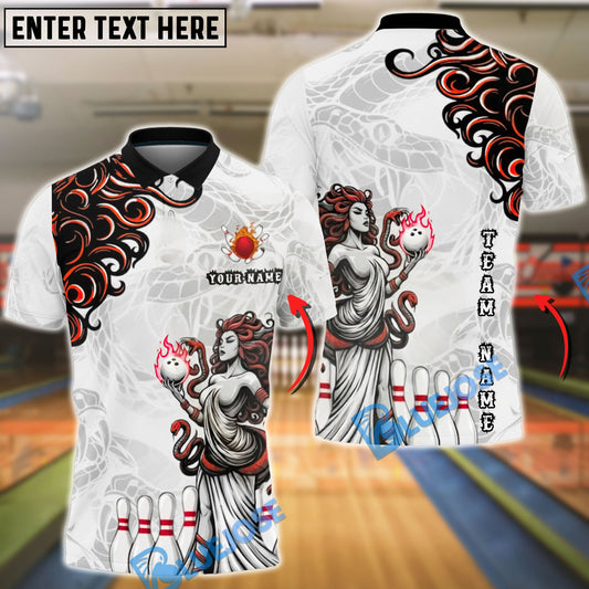 BlueJose Bowling & Pins Medusa Goddess Flame Tribal Customized Name, Team Name 3D Shirt (4 Colors)