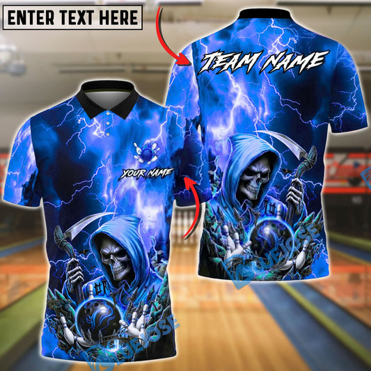 BlueJose Bowling & Pins Grim Reaper Lightning Skull Power Style Customized Name, Team Name 3D Shirt (4 Colors)