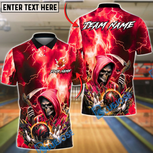 BlueJose Bowling & Pins Grim Reaper Lightning Skull Power Style Customized Name, Team Name 3D Shirt (4 Colors)