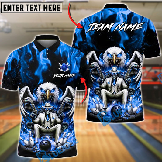 BlueJose Bowling & Pins Mafia Skull Eagle Style  Customized Name, Team Name 3D Shirt (4 Colors)