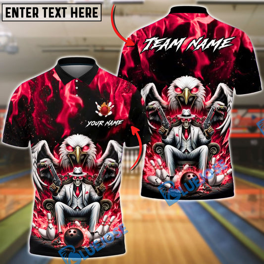 BlueJose Bowling & Pins Mafia Skull Eagle Style  Customized Name, Team Name 3D Shirt (4 Colors)