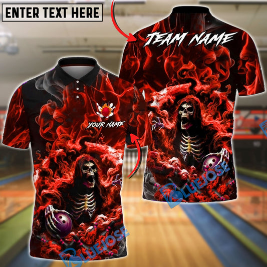 BlueJose Bowling & Pins Grim Reaper Smoke Customized Name, Team Name 3D Shirt (4 Colors)