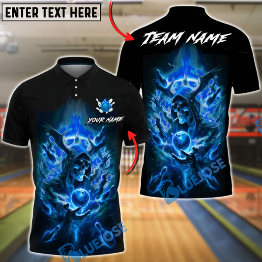 BlueJose Bowling & Pins Neon Demon Skull Cosmic Art  Customized Name, Team Name 3D Shirt (4 Colors)