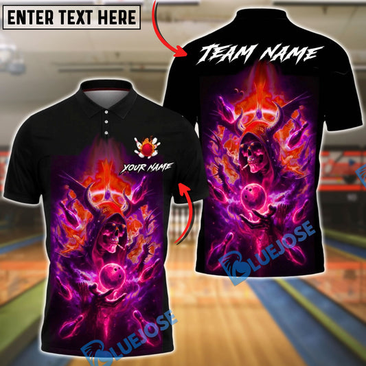 BlueJose Bowling & Pins Neon Demon Skull Cosmic Art  Customized Name, Team Name 3D Shirt (4 Colors)