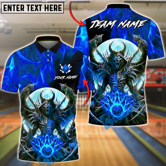 BlueJose Bowling & Pins Hellfire Demon Wolf Full Moon Art Customized Name, Team Name 3D Shirt (4 Colors)