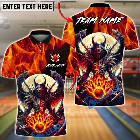 BlueJose Bowling & Pins Hellfire Demon Wolf Full Moon Art Customized Name, Team Name 3D Shirt (4 Colors)