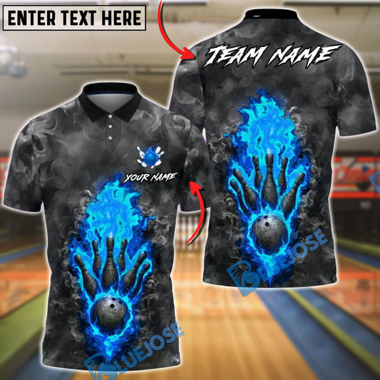 BlueJose Bowling & Pins Toxic Flame Dark Smoke Customized Name, Team Name 3D Shirt (4 Colors)