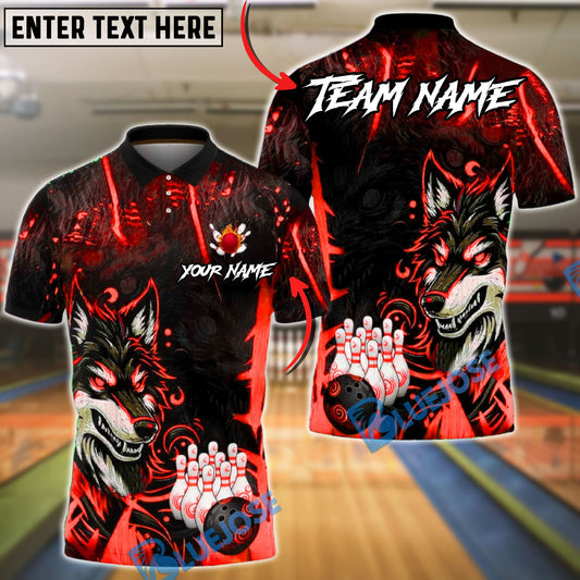BlueJose Bowling & Pins Fierce Wolf Neon Art Customized Name, Team Name 3D Shirt (4 Colors)