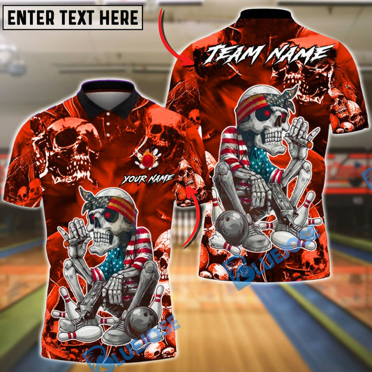 BlueJose Bowling & Pins American Patriot Skeleton Cigar Art Customized Name, Team Name 3D Shirt (4 Colors)
