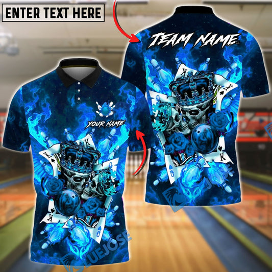 BlueJose Bowling & Pins Royal Flame Skull King Card Art Customized Name, Team Name 3D Shirt (4 Colors)