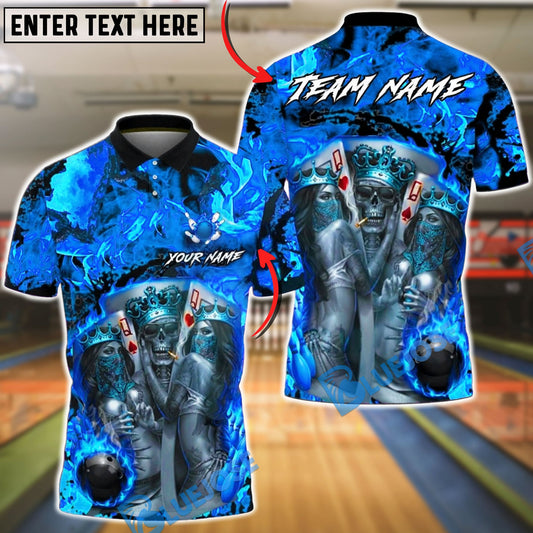 BlueJose Bowling & Pins Royal Skull King Queen Casino Art  Customized Name, Team Name 3D Shirt (4 Colors)