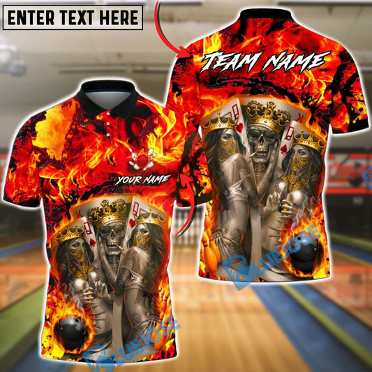 BlueJose Bowling & Pins Royal Skull King Queen Casino Art  Customized Name, Team Name 3D Shirt (4 Colors)