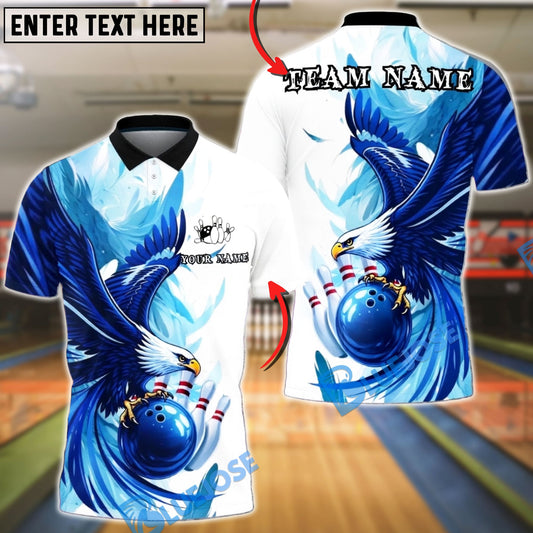 BlueJose Bowling & Pins Eagle Feather Strike Art Customized Name, Team Name 3D Shirt (4 Colors)