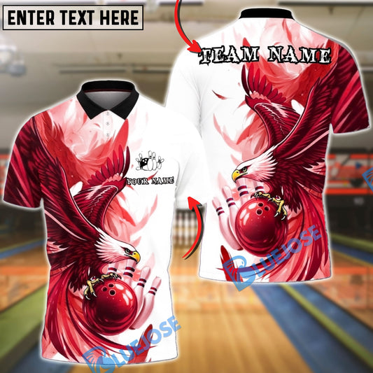 BlueJose Bowling & Pins Eagle Feather Strike Art Customized Name, Team Name 3D Shirt (4 Colors)