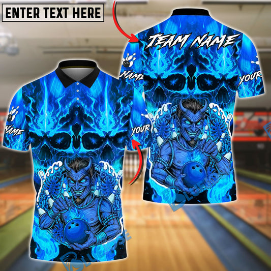 BlueJose Bowling & Pins Inferno Demon Flaming Design Customized Name, Team Name 3D Shirt (4 Colors)
