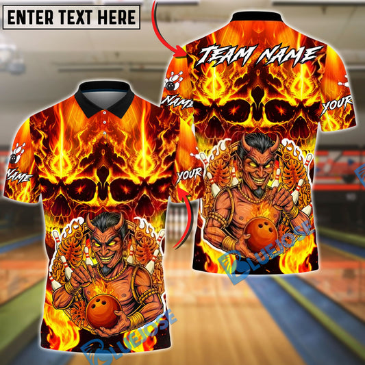BlueJose Bowling & Pins Inferno Demon Flaming Design Customized Name, Team Name 3D Shirt (4 Colors)