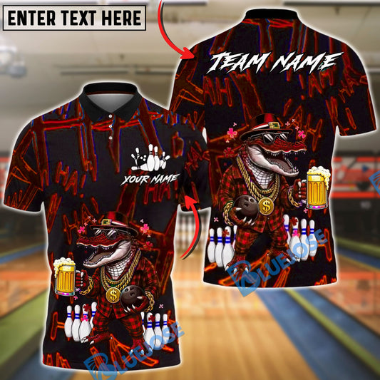 BlueJose Bowling & Pins Lucky Irish Crocodile Beer Customized Name, Team Name 3D Shirt (4 Colors)