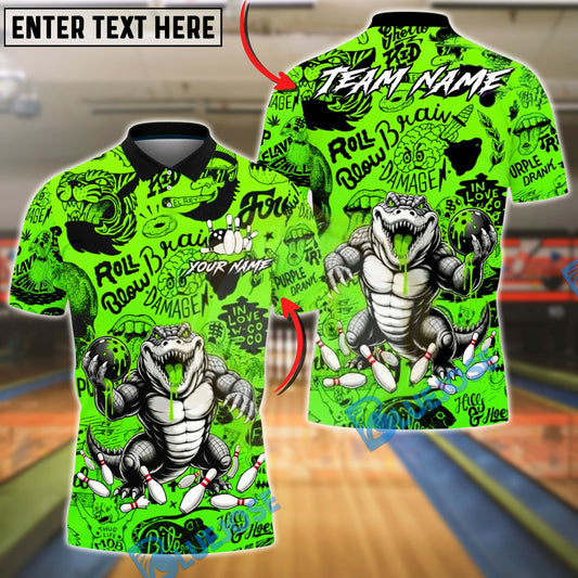 BlueJose Bowling & Pins Slime Graffiti Crocodile Customized Name, Team Name 3D Shirt (4 Colors)