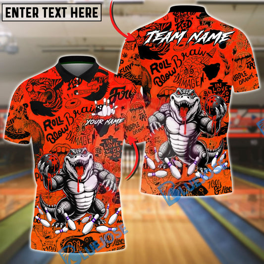 BlueJose Bowling & Pins Slime Graffiti Crocodile Customized Name, Team Name 3D Shirt (4 Colors)
