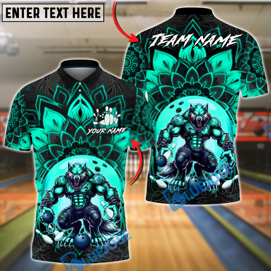 BlueJose Bowling & Pins Mandala Werewolf Power Customized Name, Team Name 3D Shirt (4 Colors)
