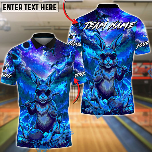 BlueJose Bowling & Pins Fire Rebel Bunny Galaxy Customized Name, Team Name 3D Shirt (4 Colors)
