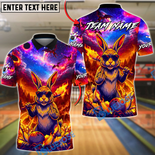 BlueJose Bowling & Pins Fire Rebel Bunny Galaxy Customized Name, Team Name 3D Shirt (4 Colors)