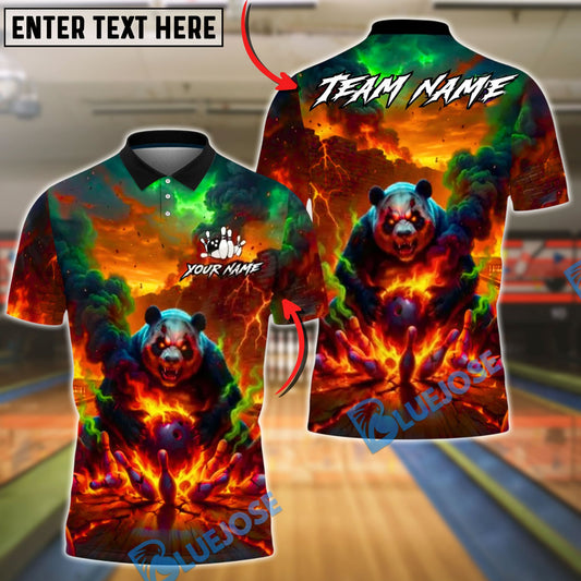 BlueJose Bowling & Pins Fire Panda Apocalypse Strike Design Customized Name, Team Name 3D Shirt (4 Colors)