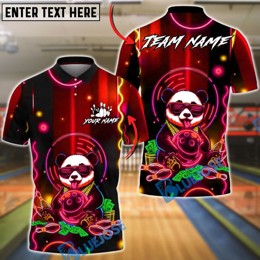 BlueJose Bowling & Pins Neon Panda Money Style Customized Name, Team Name 3D Shirt (4 Colors)