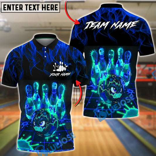 BlueJose Bowling & Pins Neon Cyber Electric Art Customized Name, Team Name 3D Shirt (4 Colors)