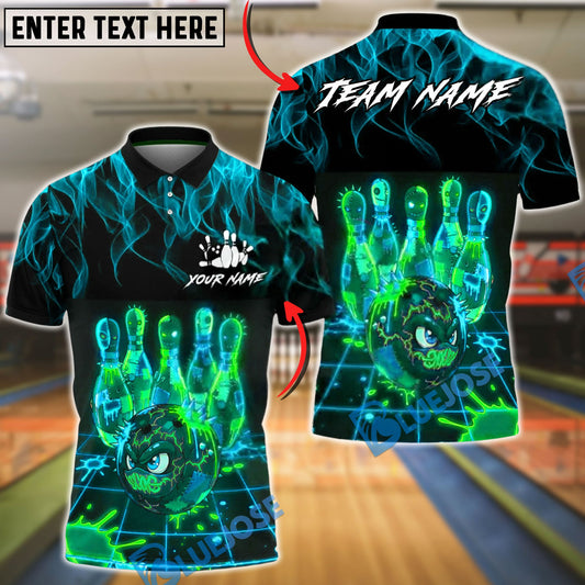 BlueJose Bowling & Pins Neon Cyber Electric Art Customized Name, Team Name 3D Shirt (4 Colors)