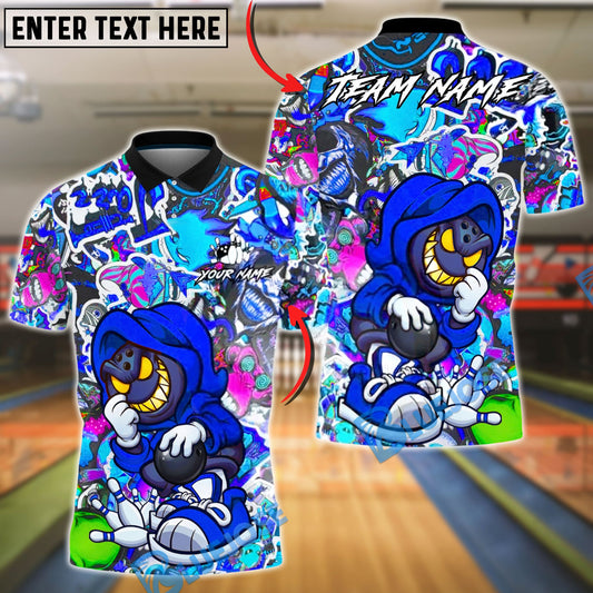BlueJose Bowling & Pins Street Sticker Hoodie Bowler Customized Name, Team Name 3D Shirt (4 Colors)