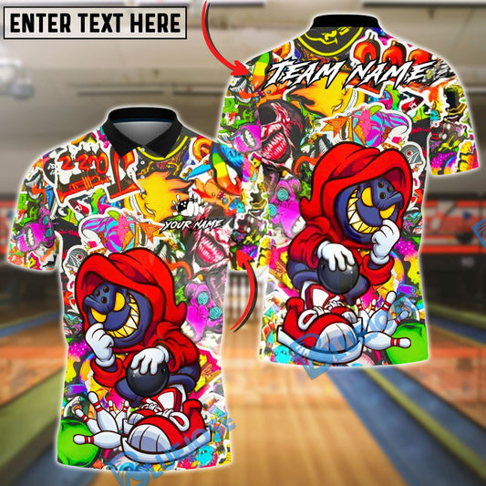 BlueJose Bowling & Pins Street Sticker Hoodie Bowler Customized Name, Team Name 3D Shirt (4 Colors)
