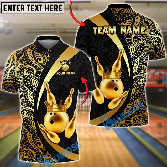 BlueJose Bowling & Pins Royal Crown Luxury Black Gold Customized Name, Team Name 3D Shirt (6 Colors)