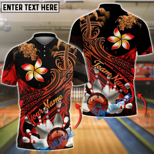 BlueJose Bowling & Pins Polynesian Flame Tribal Style Customized Name, Team Name 3D Shirt (4 Colors)