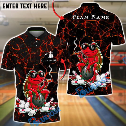 BlueJose Bowling & Pins Cool Frog Smoking Style Customized Name, Team Name 3D Shirt (4 Colors)