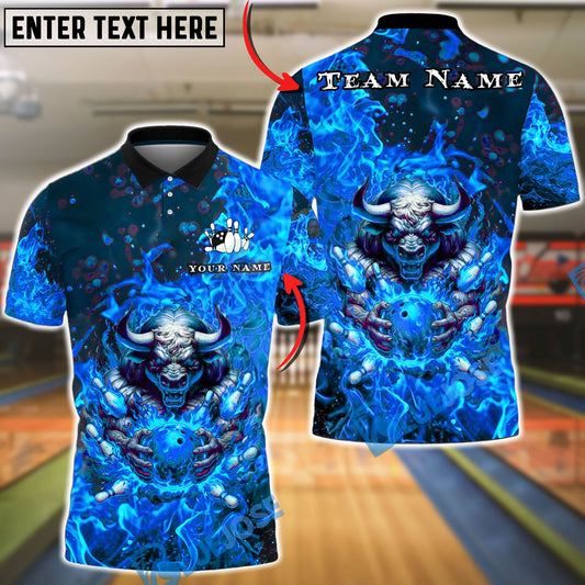 BlueJose Bowling & Pins Inferno Bull Flame Power Customized Name, Team Name 3D Shirt (4 Colors)