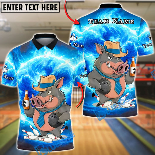 BlueJose Bowling & Pins Storm Boar Warrior Style Customized Name, Team Name 3D Shirt (4 Colors)