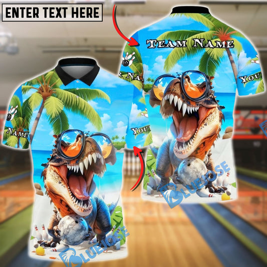 BlueJose Bowling & Pins Summer T-Rex Beach Vibes Customized Name, Team Name 3D Shirt (4 Colors)