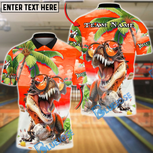 BlueJose Bowling & Pins Summer T-Rex Beach Vibes Customized Name, Team Name 3D Shirt (4 Colors)