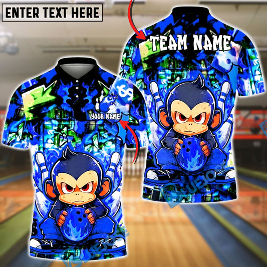 BlueJose Bowling & Pins Graffiti Monkey Fire Ball Street Art Customized Name, Team Name 3D Shirt (4 Colors)